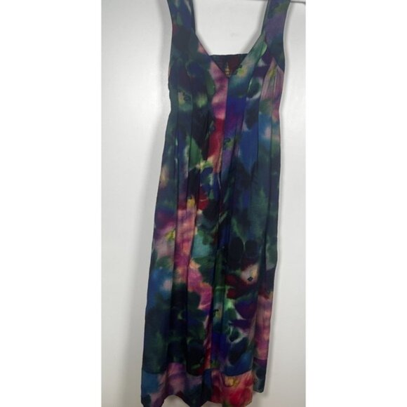 Anthropologie Medium Pleated Sleeveless Cut Out Back Watercolor Print Maxi Dress - Picture 6 of 14